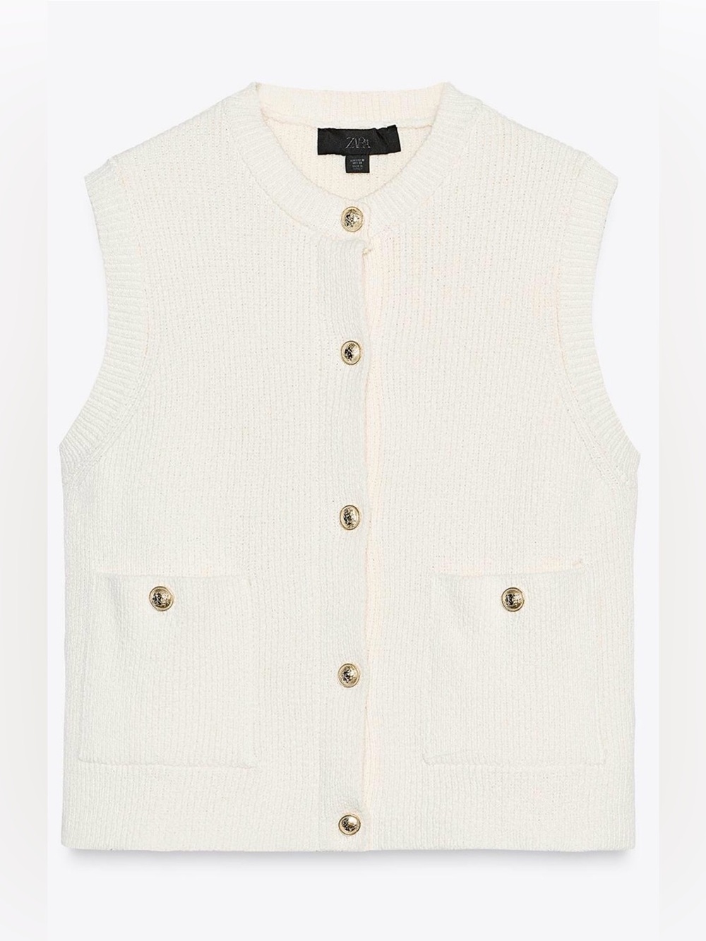 Zara Cream Button-Front Smooth Knit Sleeveless Vest
